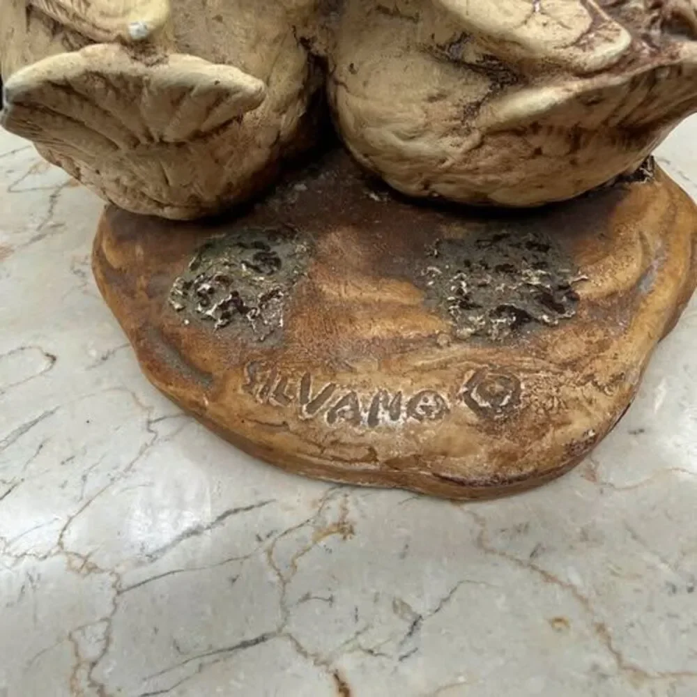 Vintage Silvano Duck Pair Figurine Preening Ducks Ceramic Sculpture Signed 7”